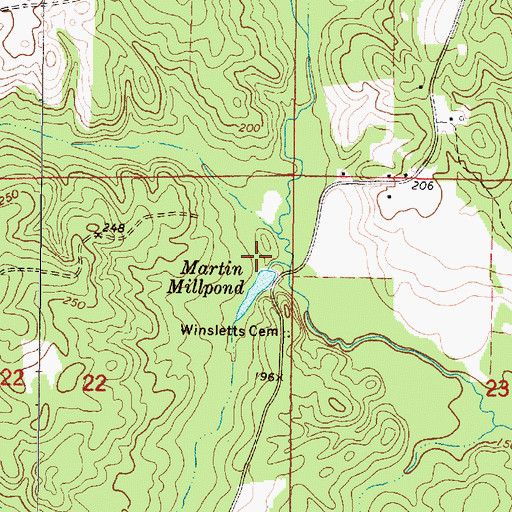 Topographic Map of Martins Mill (historical), AL