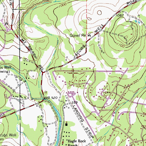 Topographic Map of Woodcreek Resort Airport (historical), TX