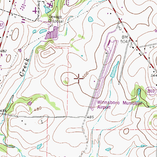 Topographic Map of Winnsboro Municipal Airport, TX