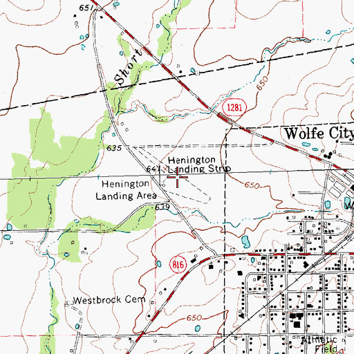 Topographic Map of Henington Airport (historical), TX