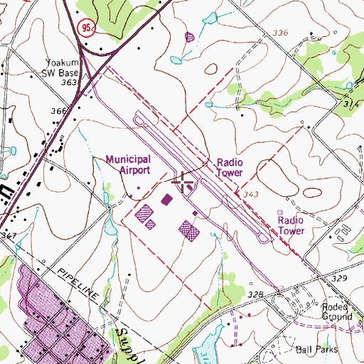 Topographic Map of Yoakum Municipal Airport, TX