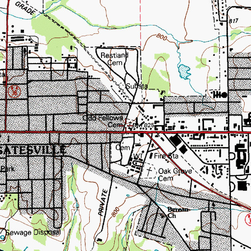 Topographic Map of Odd Fellows Cemetery, TX