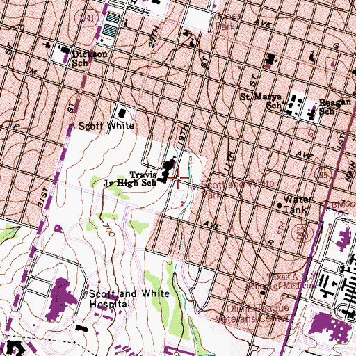 Topographic Map of Scott and White Park, TX