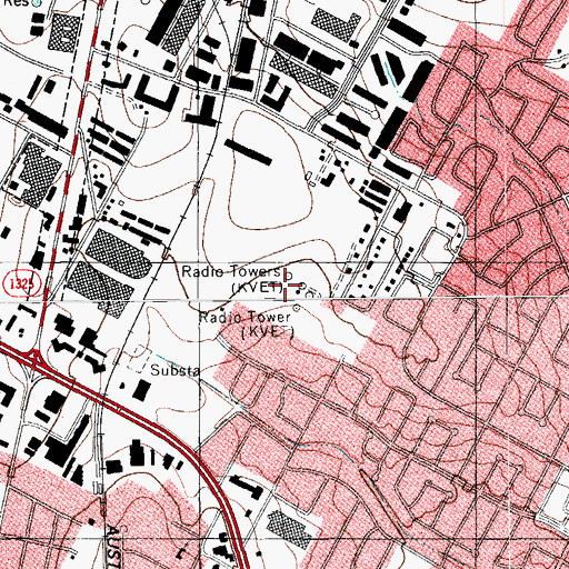 Topographic Map of KVET-AM (Austin), TX