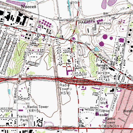 Topographic Map of KSIX-AM (Corpus Christi), TX