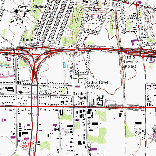 Topographic Map of KRYS-AM (Corpus Christi), TX