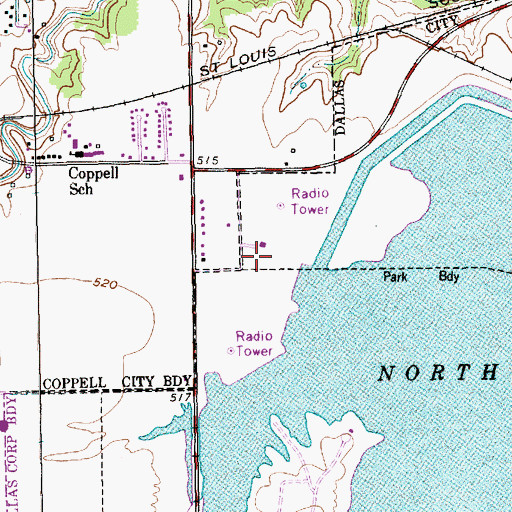 Topographic Map of KLIF-AM (Dallas), TX