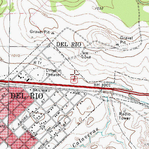 Topographic Map of KWMC-AM (Del Rio), TX