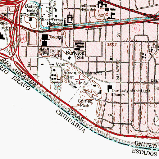 Topographic Map of KBNA-AM (El Paso), TX