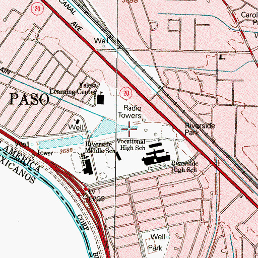 Topographic Map of KBNA-AM (El Paso), TX
