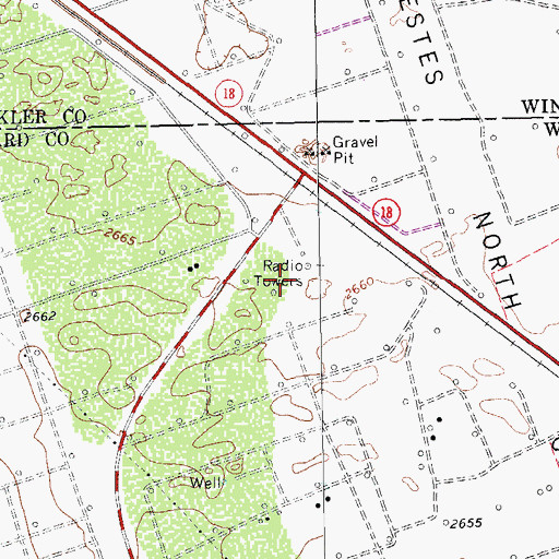 Topographic Map of KLBO-AM (Monahans), TX