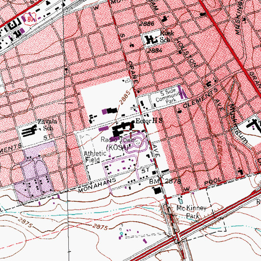 Topographic Map of KOZA-AM (Odessa), TX