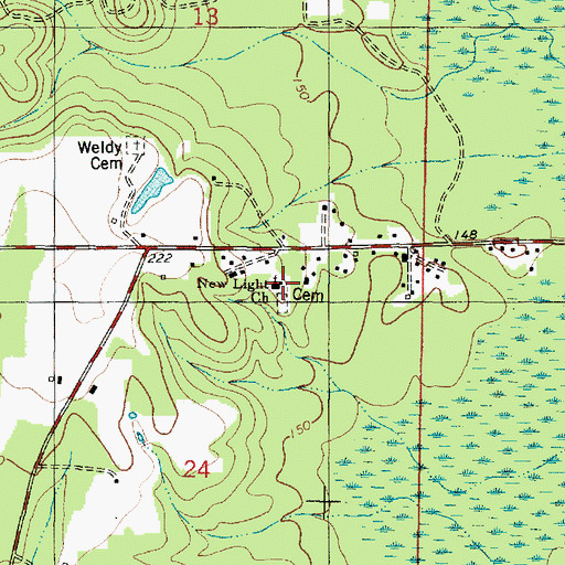 Topographic Map of New Light Baptist Church, AL