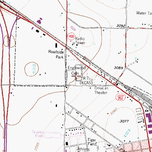 Topographic Map of KCAS-AM (Slaton), TX