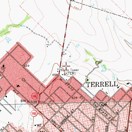 Topographic Map of KTER-AM (Terrell), TX