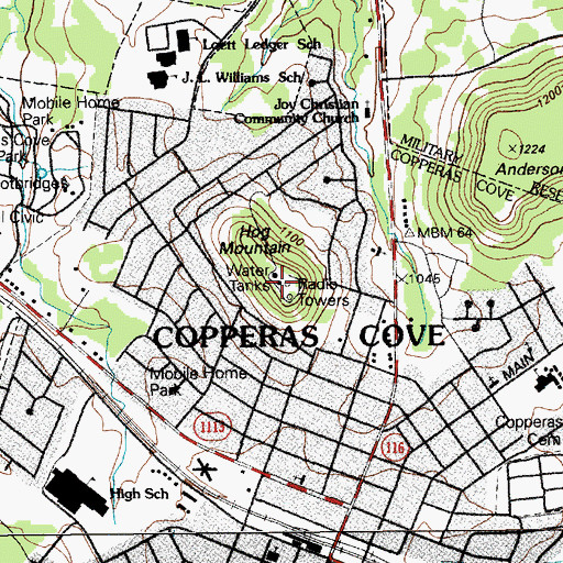Topographic Map of KOOV-FM (Copperas Cove), TX