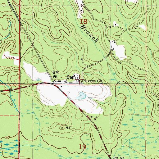 Topographic Map of Rivers Baptist Church, AL