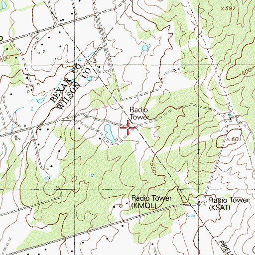 Topographic Map of KZVE-FM (San Antonio), TX