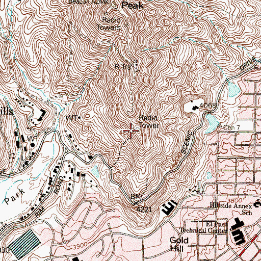 Topographic Map of KCOS-TV (El Paso), TX