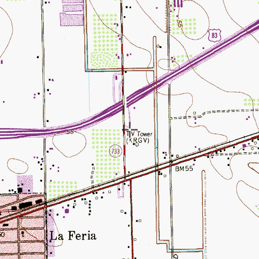 Topographic Map of KRGV-TV (Weslaco), TX