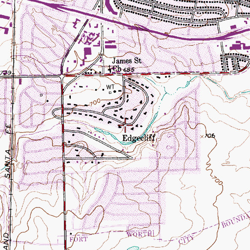 Topographic Map of Edgecliff Village, TX