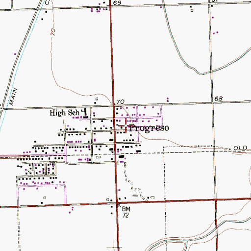 Topographic Map of Progreso, TX