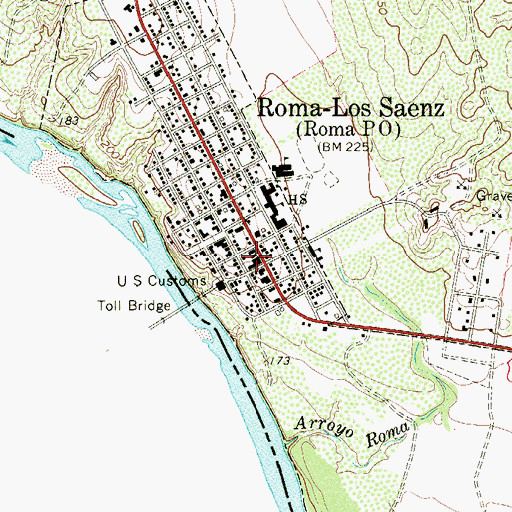 Topographic Map of Roma-Los Saenz, TX