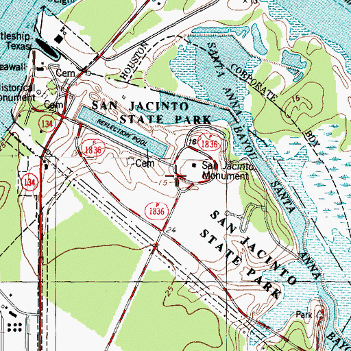 Topographic Map of San Jacinto State Park, TX