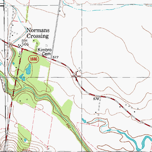 Topographic Map of Normans Crossing, TX