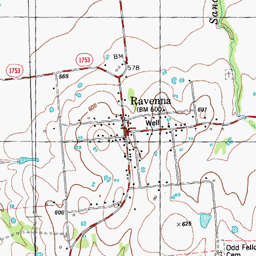 Topographic Map of Ravenna, TX