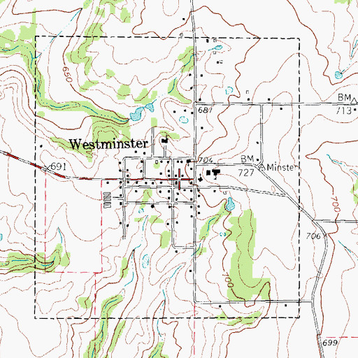 Topographic Map of Westminster, TX