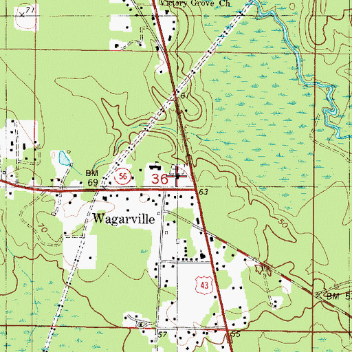 Topographic Map of Wagarville Baptist Church, AL