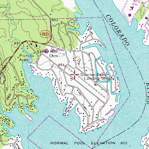 Topographic Map of Sunrise Beach Village, TX