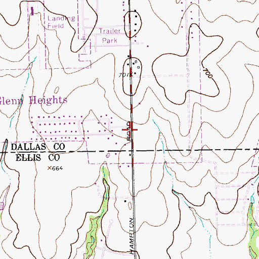 Topographic Map of Glenn Heights, TX