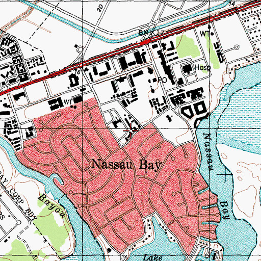 Topographic Map of Nassau Bay, TX