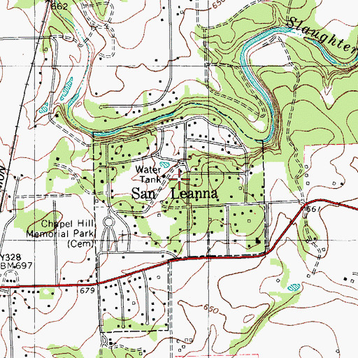 Topographic Map of San Leanna, TX