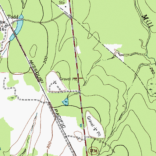 Topographic Map of Todd Mission, TX