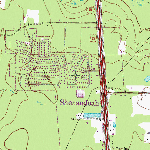Topographic Map of Shenandoah, TX