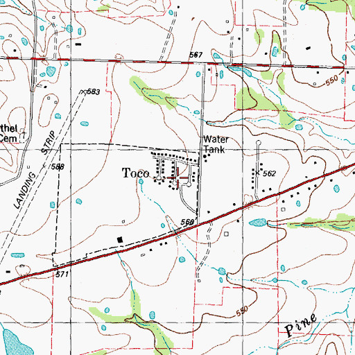 Topographic Map of Toco, TX