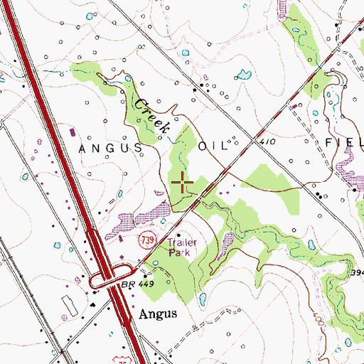 Topographic Map of Mustang, TX