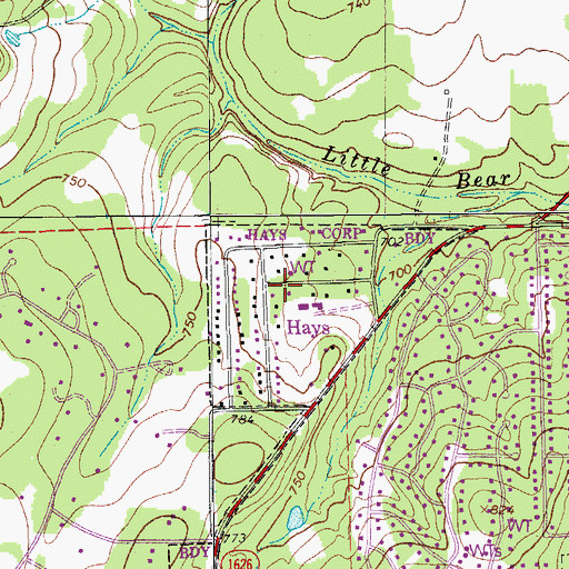 Topographic Map of Hays, TX