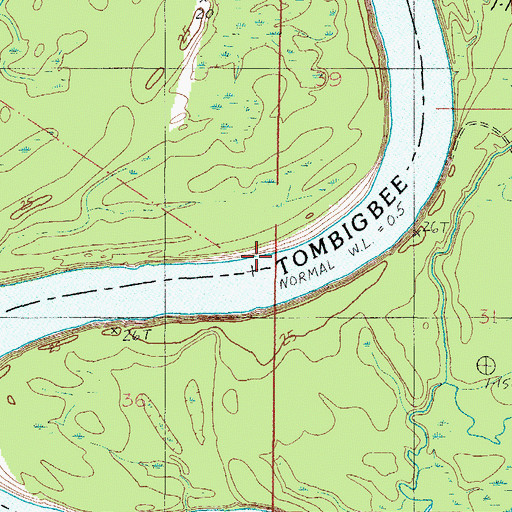 Topographic Map of Bowlings Woodyard Landing (historical), AL
