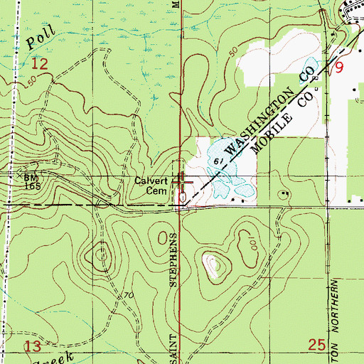 Topographic Map of Calvert Cemetery, AL
