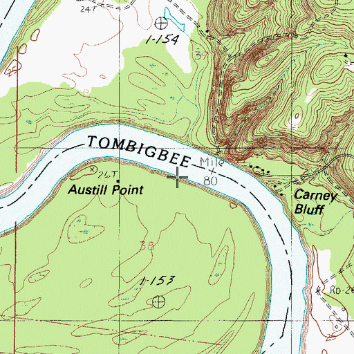 Topographic Map of Caustills Landing (historical), AL