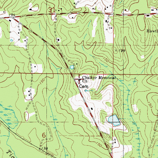 Topographic Map of Chalker Memorial United Methodist Church, AL