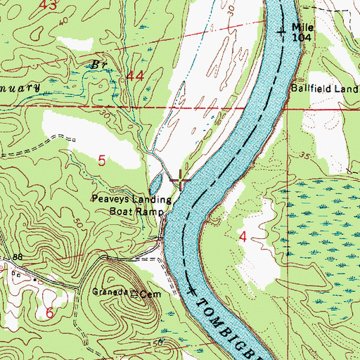 Topographic Map of Colemans Landing (historical), AL