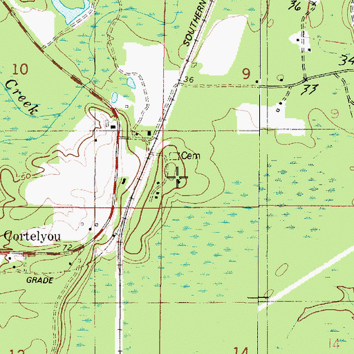 Topographic Map of Cortelyou Baptist Church, AL
