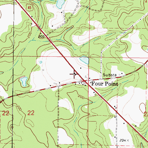 Topographic Map of Four Points Baptist Church, AL