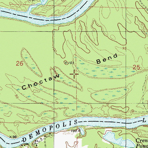 Topographic Map of Choctaw Bend, AL