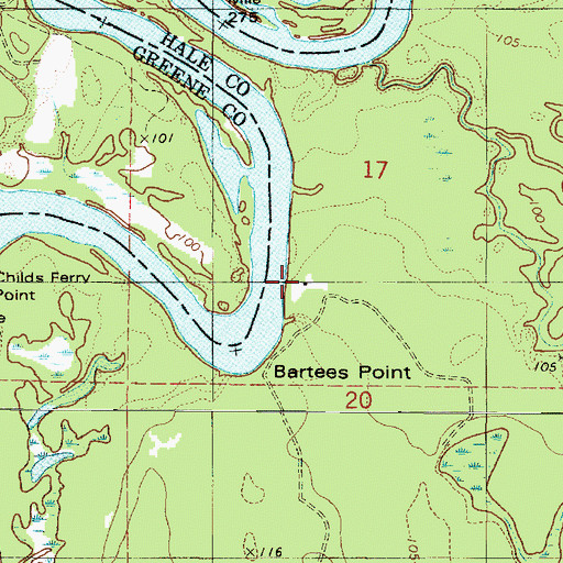 Topographic Map of Merriweathers Bar, AL